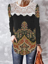 Women's T-Shirts Vintage Print Lace Panel Long Sleeve T-Shirt - T-Shirts - Instastyled | Online Fashion Free Shipping Clothing, Dresses, Tops, Shoes - 18/03/2022 - 20-30 - color-black