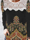 Women's T-Shirts Vintage Print Lace Panel Long Sleeve T-Shirt - T-Shirts - Instastyled | Online Fashion Free Shipping Clothing, Dresses, Tops, Shoes - 18/03/2022 - 20-30 - color-black