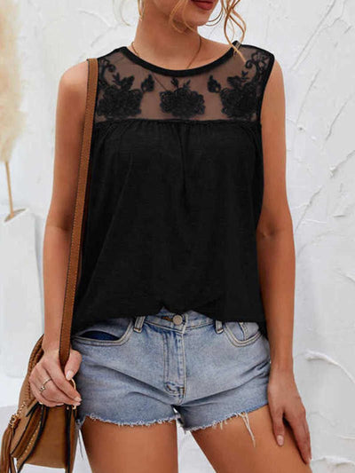 Women's Tank Tops Crew Neck Lace Panel Sleeveless Tank Tops - Tank Tops - Instastyled | Online Fashion Free Shipping Clothing, Dresses, Tops, Shoes - 20-30 - 25/03/2022 - color-black