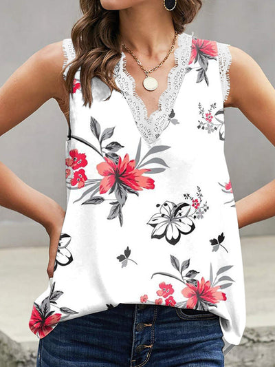 Women's Tank Tops Printed V-Neck Lace Panel Tank Tops - Tank Tops - Instastyled | Online Fashion Free Shipping Clothing, Dresses, Tops, Shoes - 20-30 - 25/03/2022 - color-black